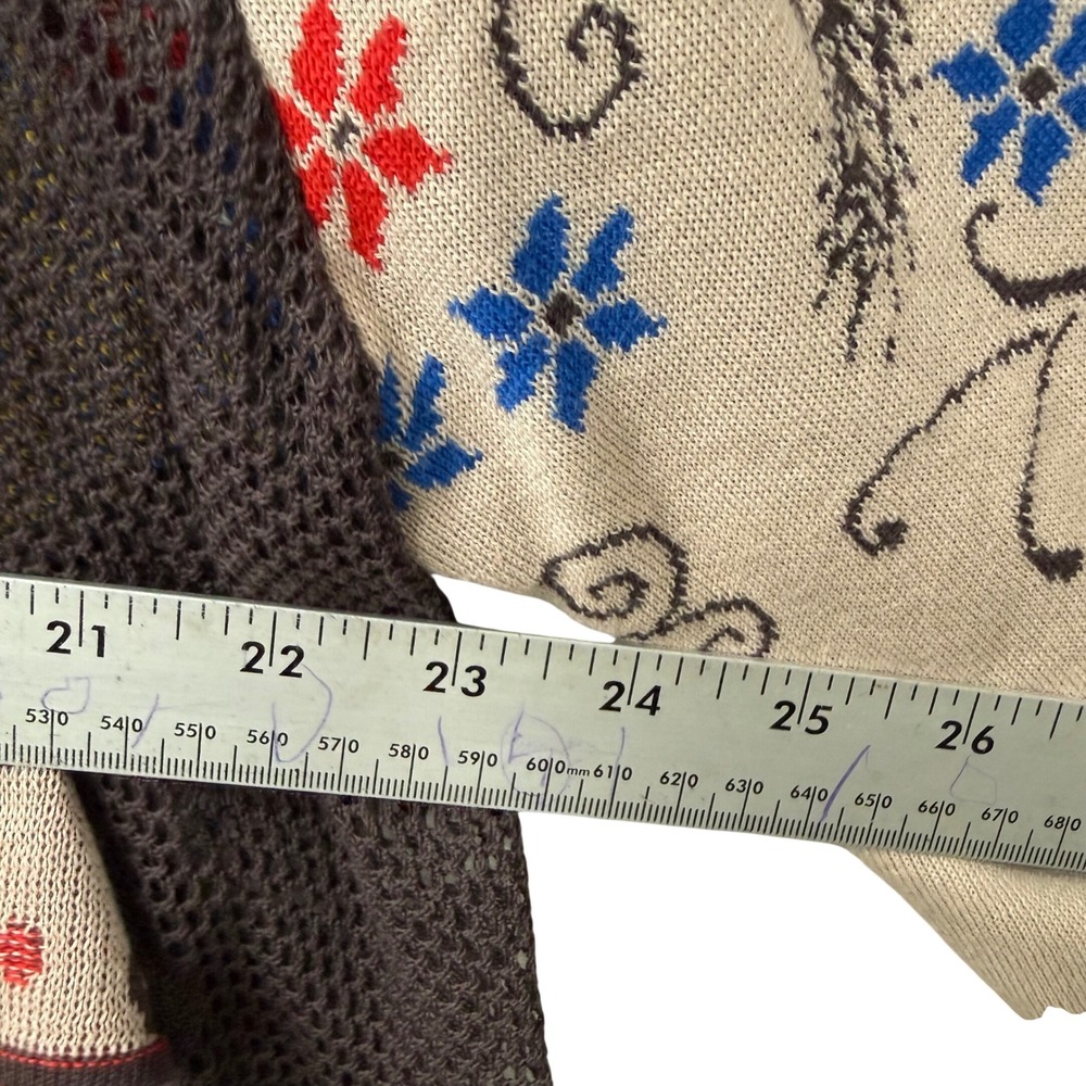 IVKO Woman Floral Knit Asymmetrical Front Cardigan Beige Brown Cotton Sz 44 - Picture 9 of 13